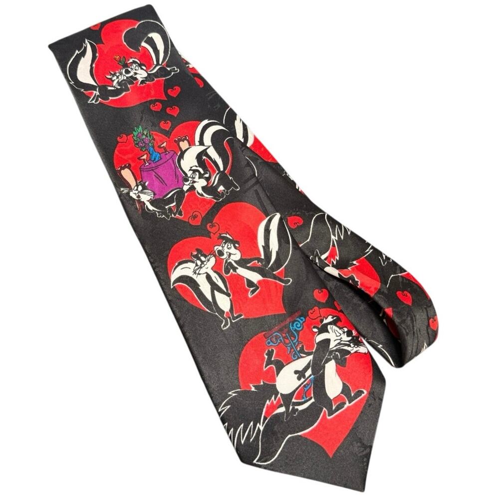 Vintage 1995 Looney Tunes Mania Pepe Le Pew Valentines Day Hearts Tie WB